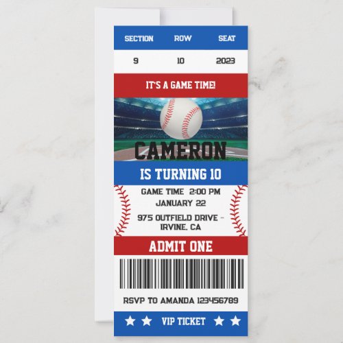 Baseball Birthday Ticket Invitation