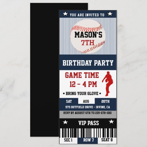 Baseball Birthday Ticket Invitation