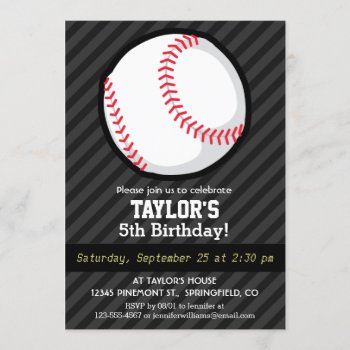 Baseball; Black And Dark Gray Stripes Invitation by Birthday_Party_House at Zazzle
