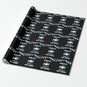 Baseball Black Blue White Baby Shower HOME RUN Wrapping Paper
