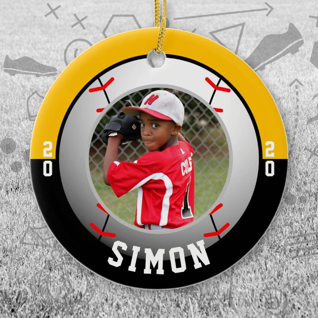 Baseball Black Gold Team Colors Ceramic Ornament (Black and Gold Baseball Let's Go Team Ornament. Celebrate your high school or college athlete.)