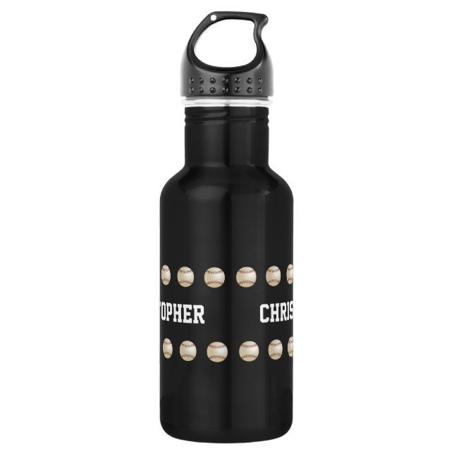 Baseball, Black, Name, Water Bottle (Front)
