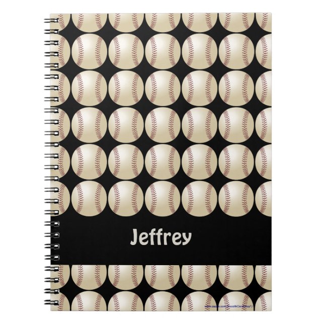 Baseball Black Personalized Name Spiral  Notebook (Front)