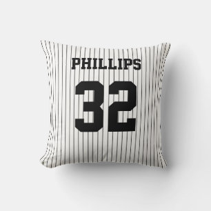 Baseball Black Pinstripes and White Jersey Throw Pillow
