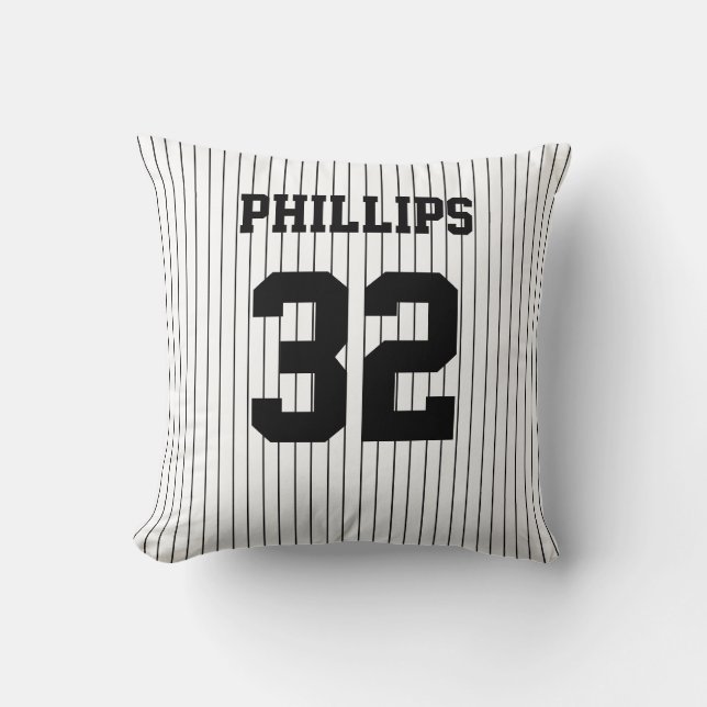Baseball Black Pinstripes and White Jersey Throw Pillow (Front)