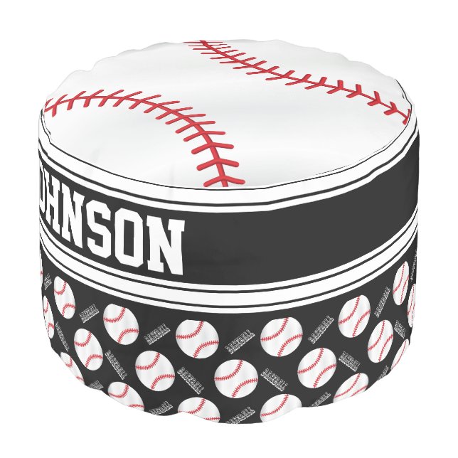 Baseball Black Sport Pattern Pouf (Angled Front)