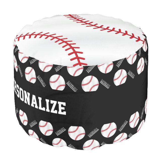 Baseball Black Sport Pattern Pouf (Angled Front)