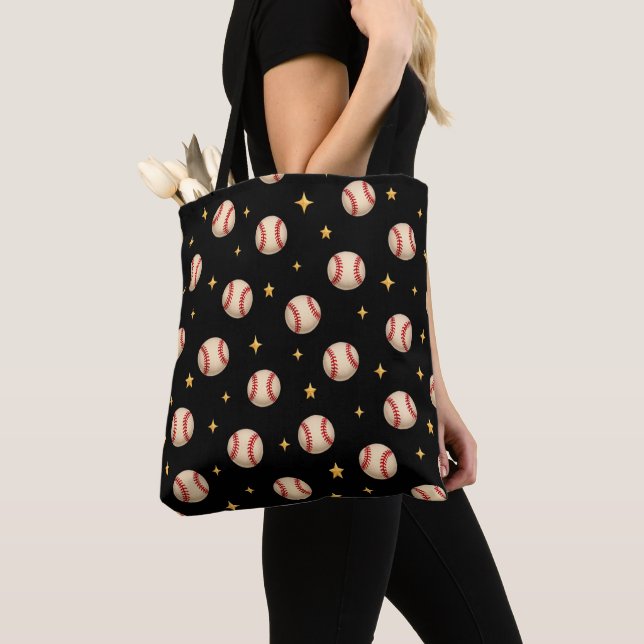 Baseball Black Tote Bag (Close Up)