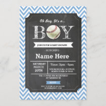 Baseball Blue Boy Baby Shower Chevron Invite