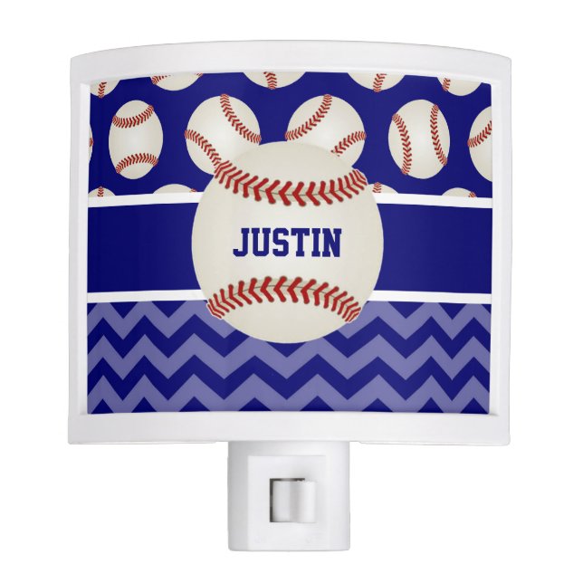 Baseball Blue Chevron Personalized Night Light (Front)