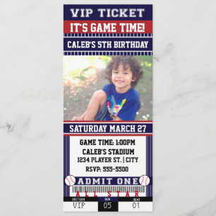 BASEBALL Blue & Maroon TICKET PHOTO Invitation