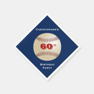 Baseball Blue Name 60th Birthday Party Paper Napkins