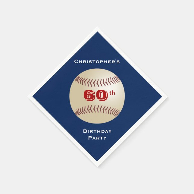 Baseball Blue Name 60th Birthday Party Paper Napkins (Corner)