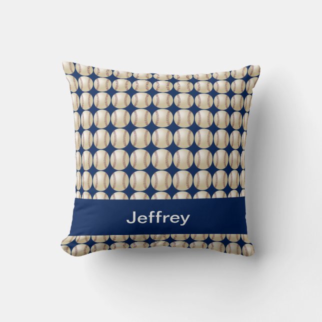 Baseball, Blue Personalized Name Square Throw Pillow (Front)