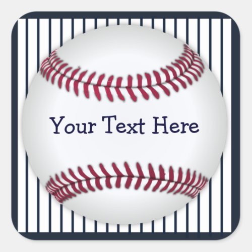 Baseball Blue Pin Stripes Personalized Square Sticker