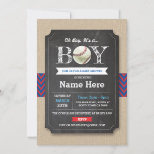 Baseball Blue Red Boy Baby Shower Sports Invite