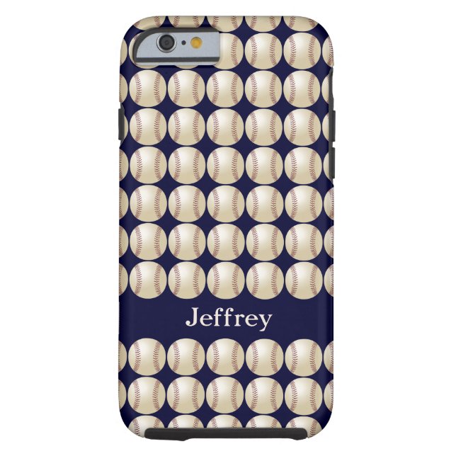 Baseball, Blue, Rugged, Personalized Name Case-Mate iPhone Case (Back)