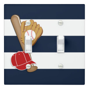 Baseball Blue Striped Bedroom Light Switch Cover