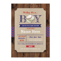 Baseball Blue Wood Boy Baby Shower Sports Invite