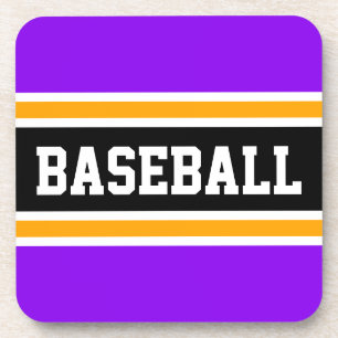 BASEBALL Bold Bright Purple Orange Black Stripes Beverage Coaster