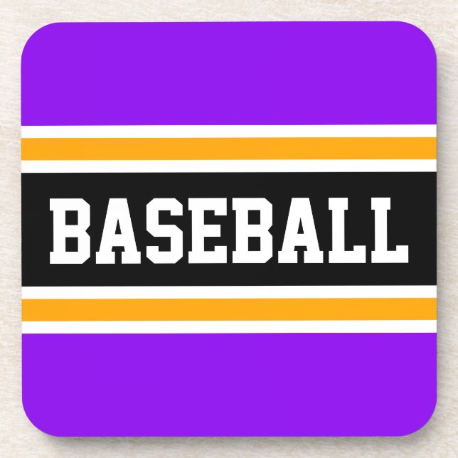 BASEBALL Bold Bright Purple Orange Black Stripes Beverage Coaster (Front)