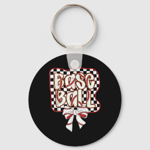Baseball Bow Coquette Funny Baseball Lovers Checke Keychain