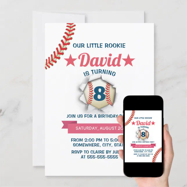 Baseball Boy 8th Birthday Party Invitation | Zazzle