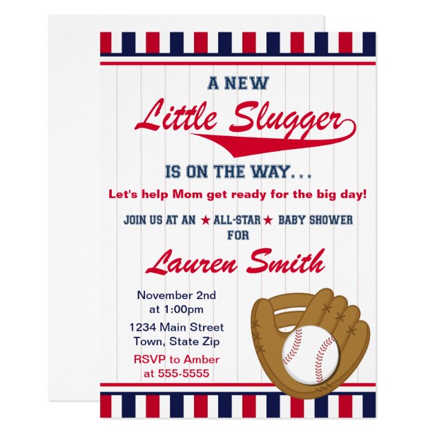 Baseball Boy Baby Shower Invitation 5x7 Card