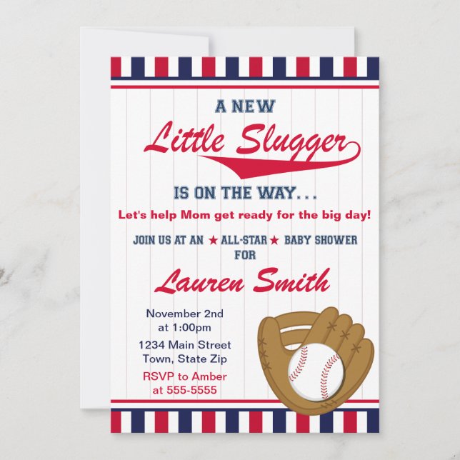 Baseball Boy Baby Shower Invitation 5x7 Card (Front)
