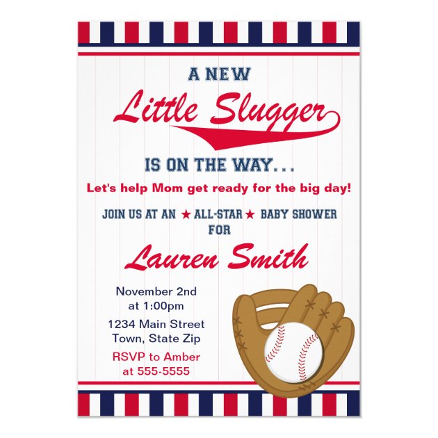 Baseball Boy Baby Shower Invitation 5x7 Card