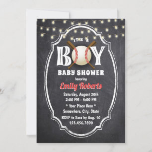 Baseball Boy Baby Shower Rustic Chalkboard Invitation