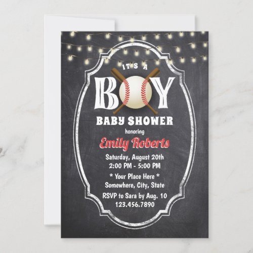 Baseball Boy Baby Shower Rustic Chalkboard Invitation