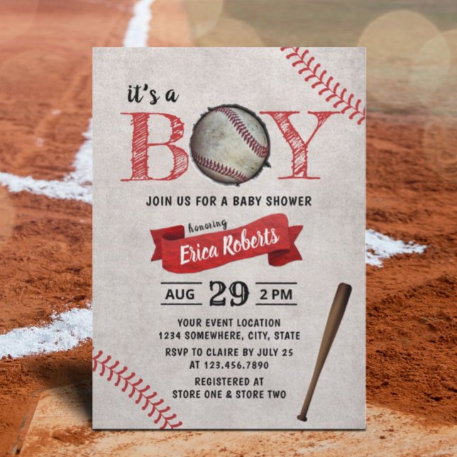 Baseball Boy Baby Shower Vintage Sport Theme Invitation