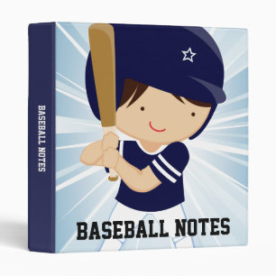 Baseball Boy Batter in Blue and White 3 Ring Binder