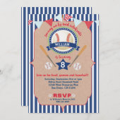 Baseball Boy Birthday Invitation Invite Navy & Red (Front/Back)