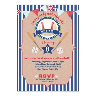 Baseball Boy Birthday Invitation Invite Navy & Red