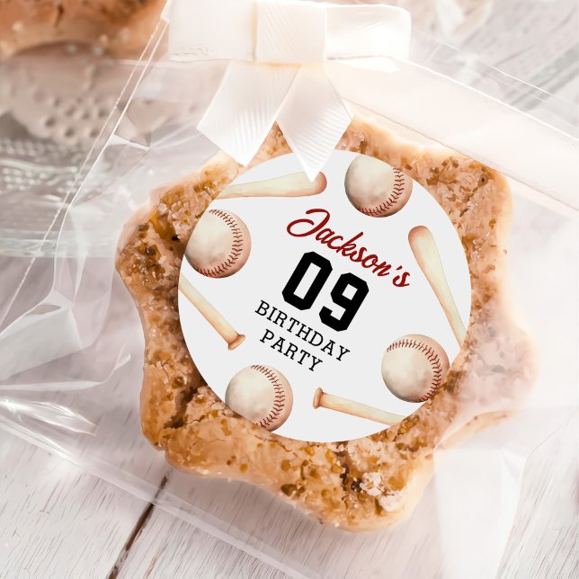 Baseball Boy Birthday Party Classic Round Sticker (Creator Uploaded)