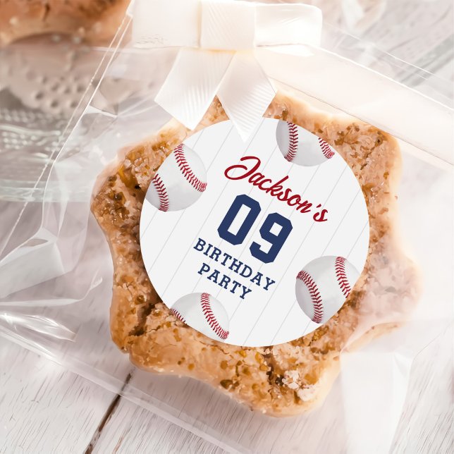 Baseball Boy Birthday Party Classic Round Sticker (Creator Uploaded)