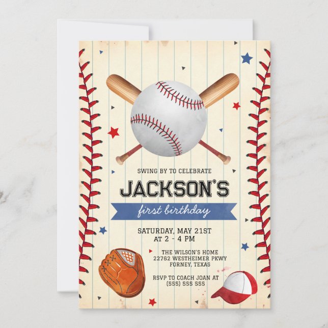 Baseball Boy Birthday Party Invitation (Front)