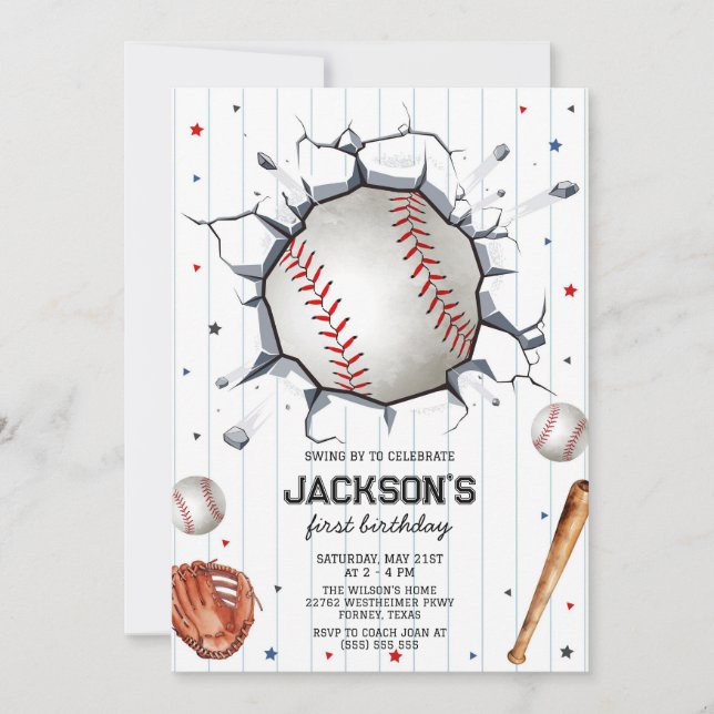 Baseball Boy Birthday Party Invitation (Front)