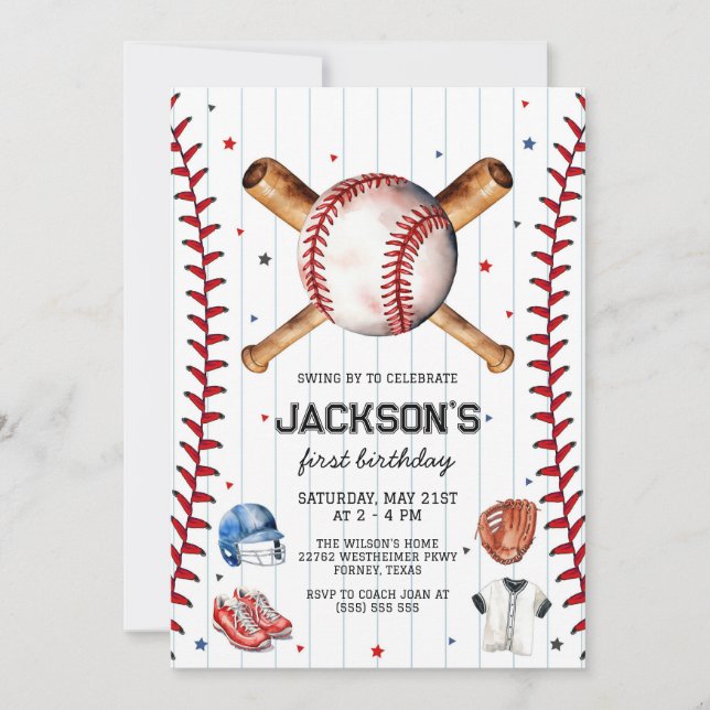 Baseball Boy Birthday Party Invitation (Front)