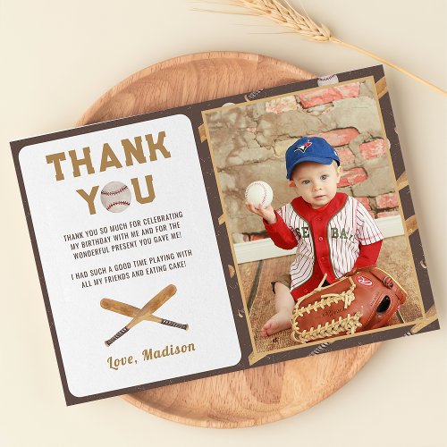 Baseball Boy Birthday Photo Thank You Card