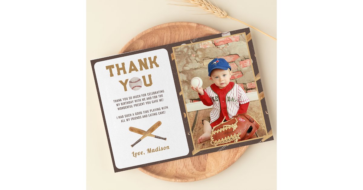 Baseball Boy Birthday Photo Thank You Card | Zazzle