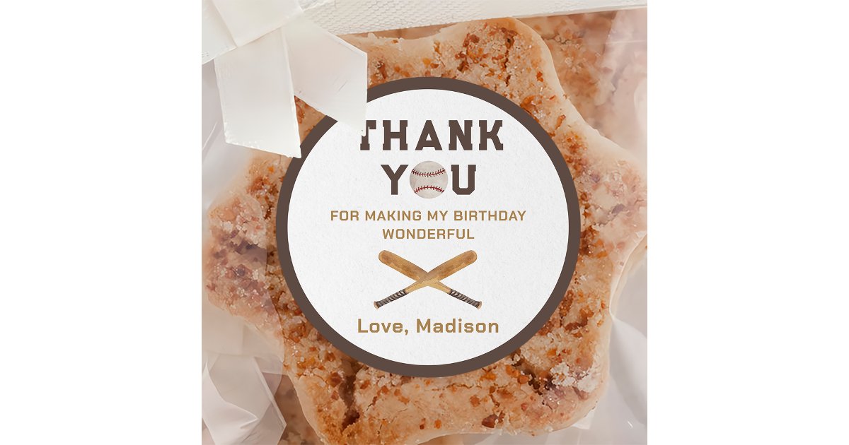 Baseball Boy Birthday Thank You Classic Round Sticker | Zazzle