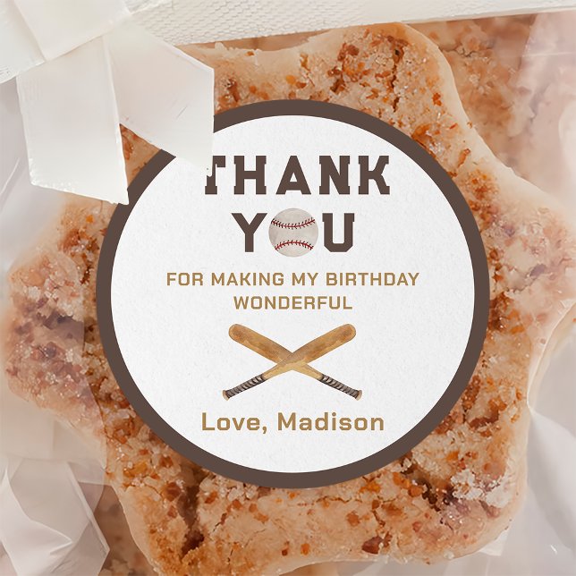 Baseball Boy Birthday Thank You Classic Round Sticker (Creator Uploaded)