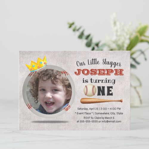 Baseball Boy Custom Photo 1st Birthday Party Invitation