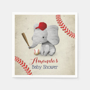 Baseball Boy Cute Elephant Baby Shower Napkins