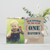 Baseball Boy First Birthday Rookie Photo Picture Invitation (Standing Front)