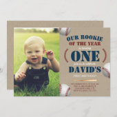 Baseball Boy First Birthday Rookie Photo Picture Invitation (Front/Back)