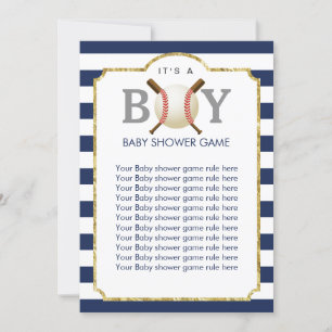 Baseball Boy Navy Blue Stripes Baby Shower Games Invitation